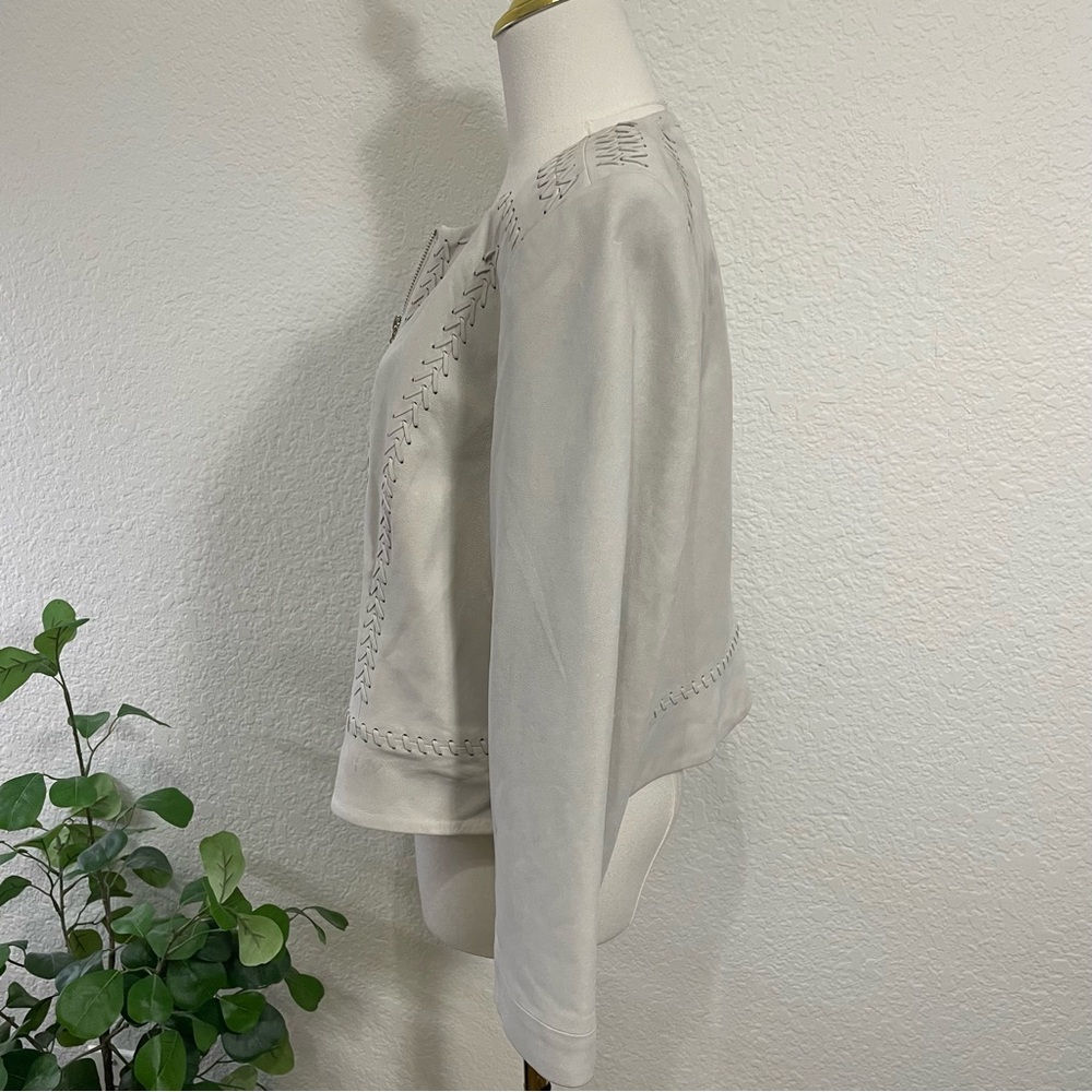 White House Black Market Cream Moto-Style Jacket | Whipstitch Detail | Size XL - Picture 4 of 11